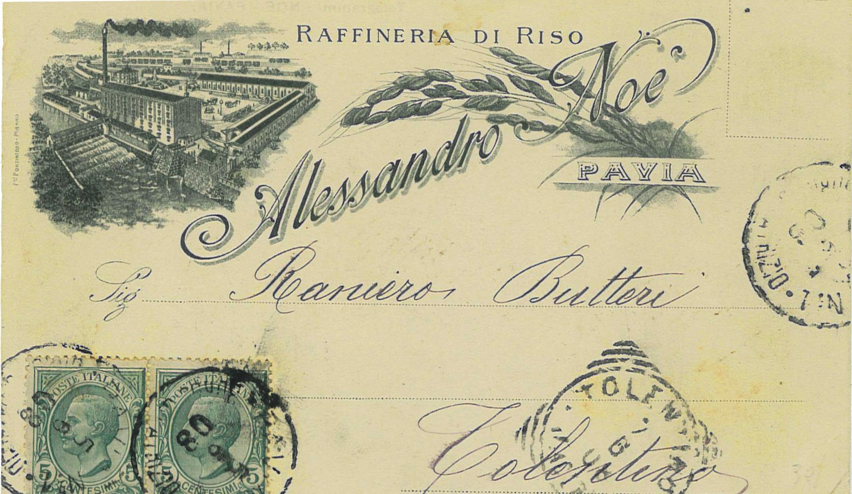 Cartolina commerciale della Raffineria di Riso Alessandro Noè