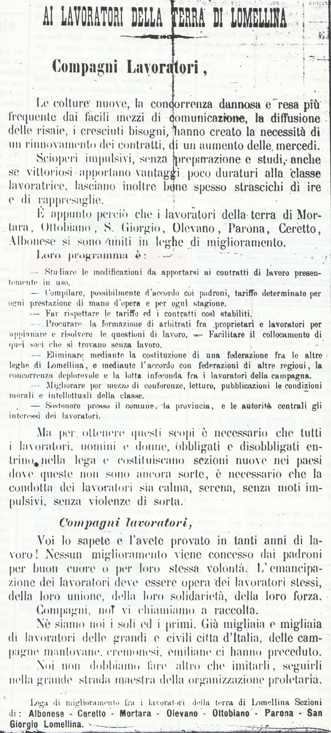 Lega di miglioramento fra i lavoratori della terra di Lomellina
