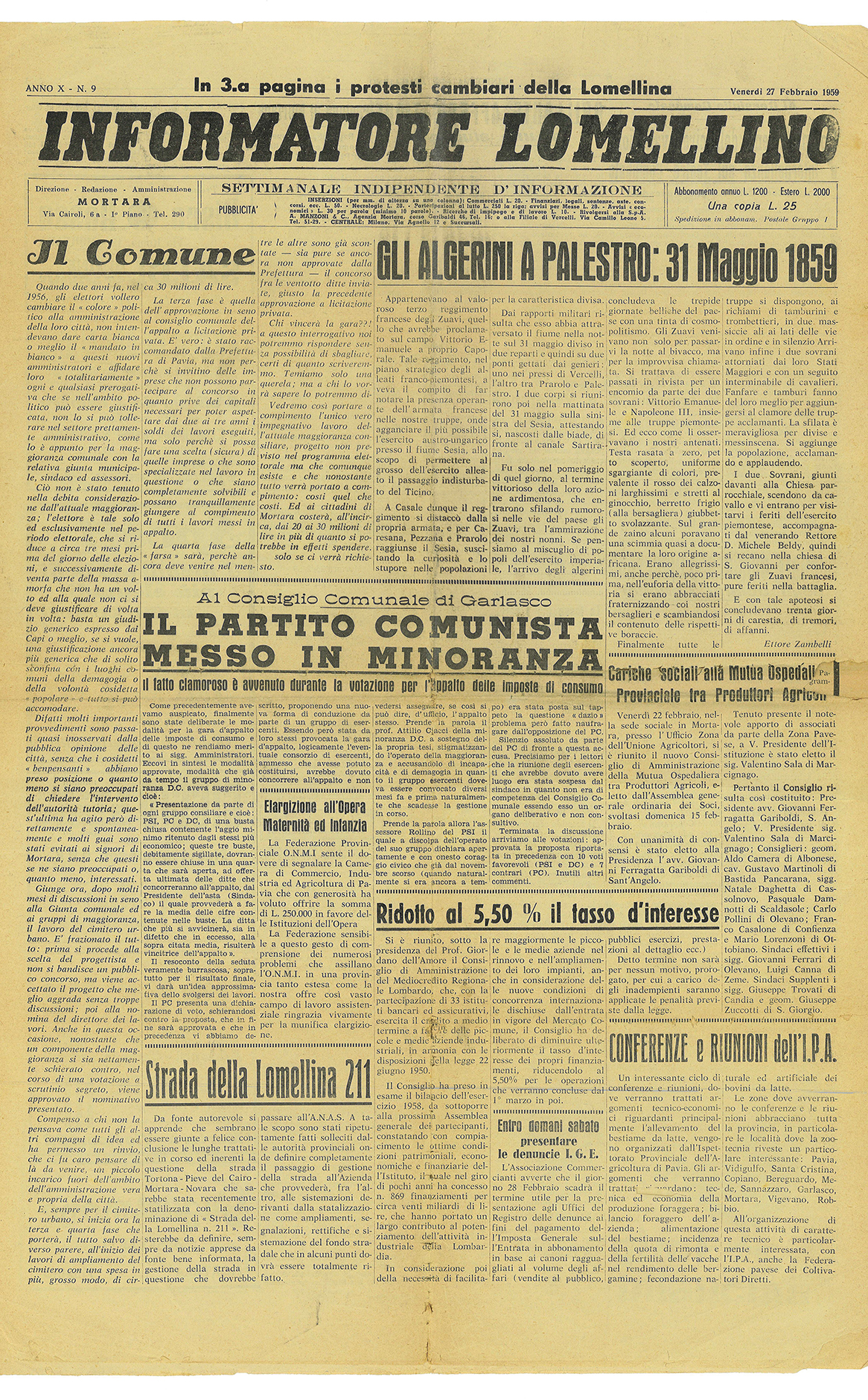 “Informatore Lomellino”, 27 febbraio 1959