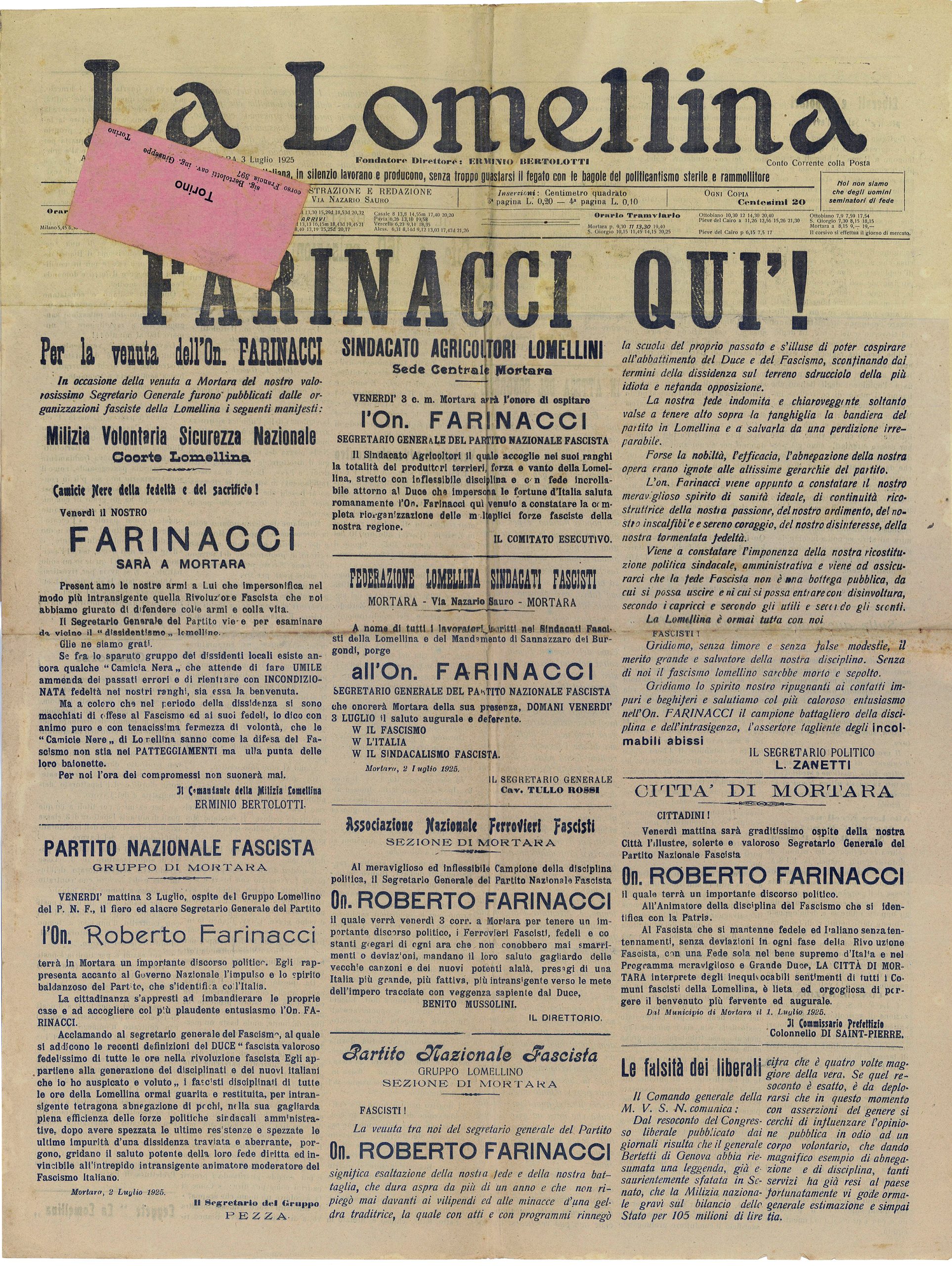 La Lomellina, 3 luglio 1925